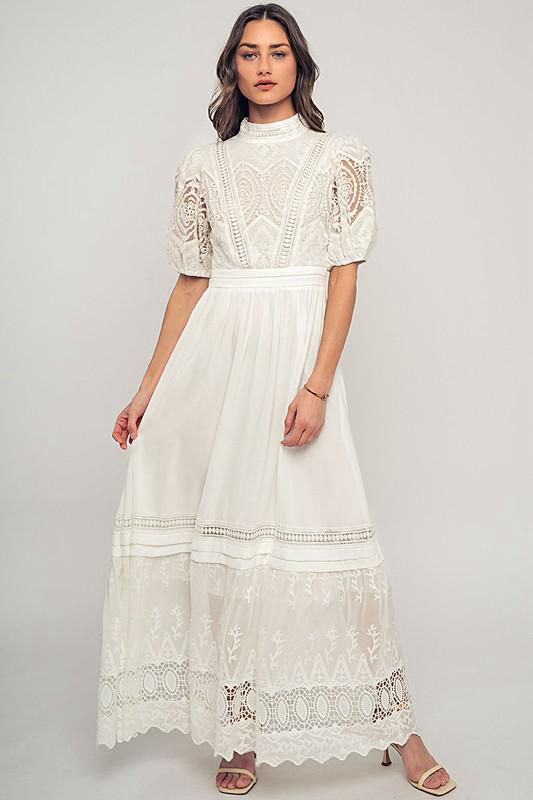 Elegant Lace White Victorian Maxi Dress