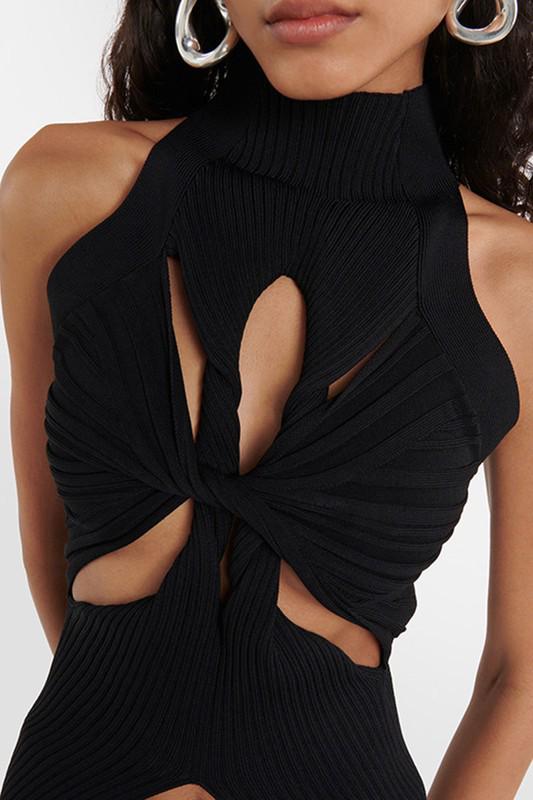 Black high neck cut out top