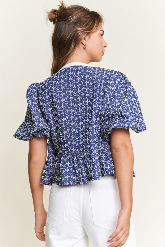 Indigo bloom tie front blouse (Preorder)