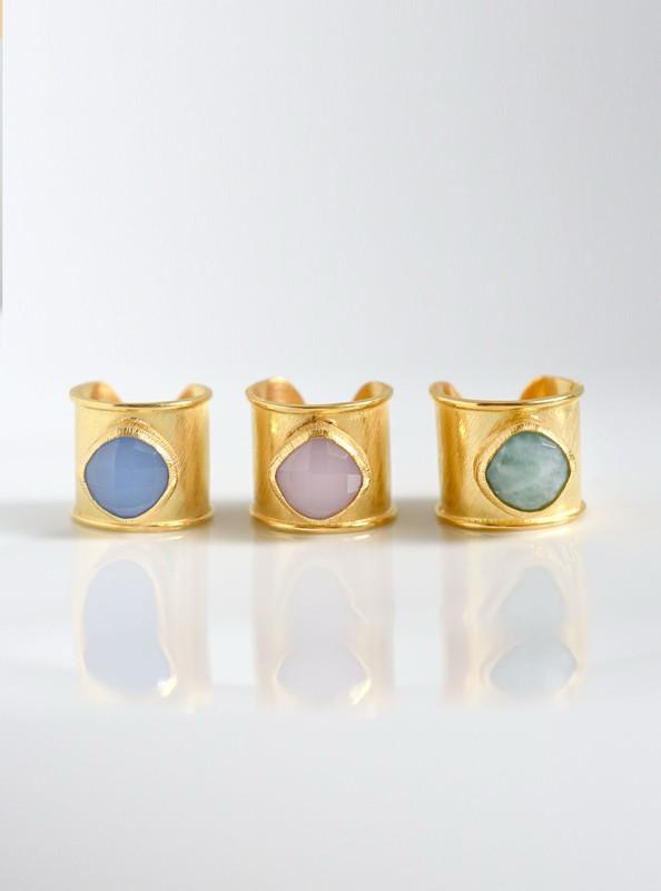 Adjustable stone cuff ring