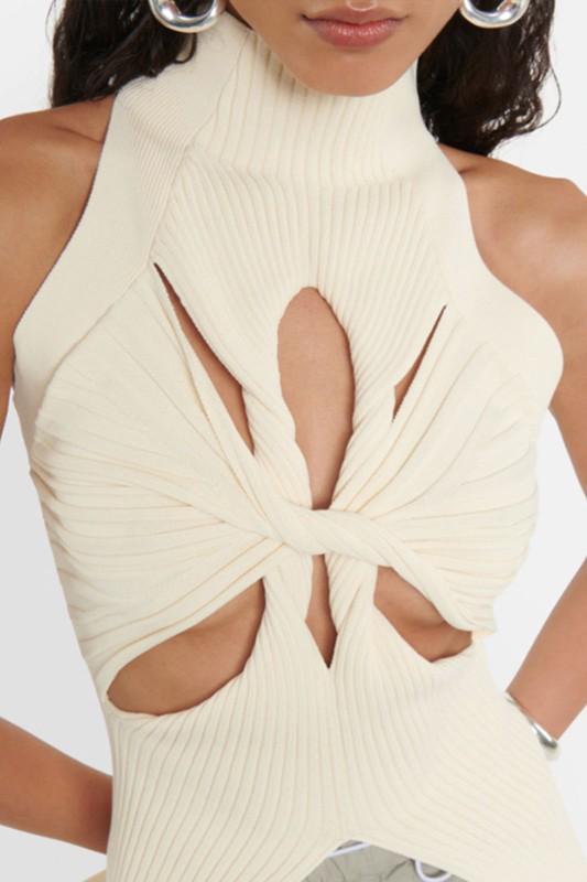 Ivory high neck cut out top