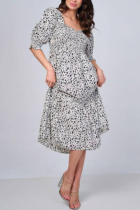 Square neck animal print midi dress