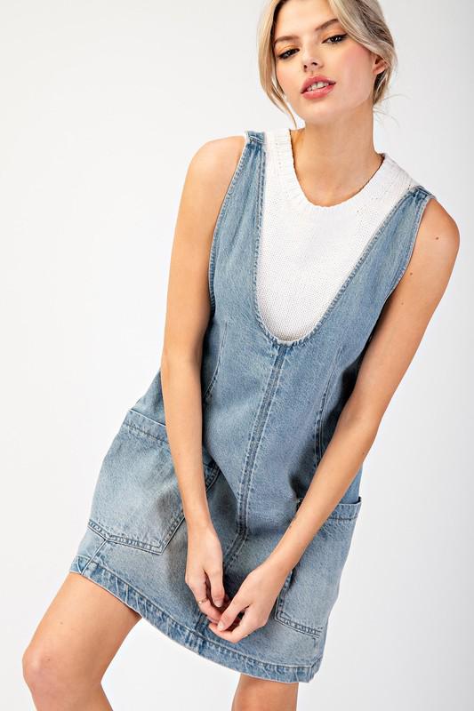 Mini denim overall dress