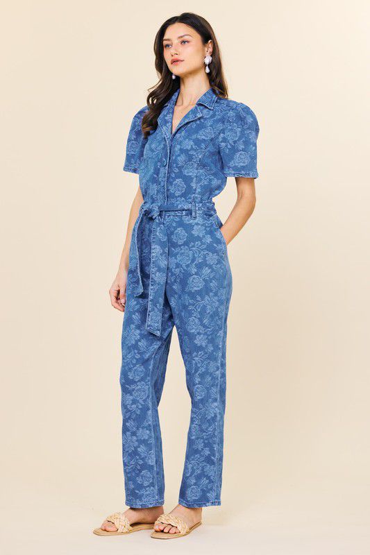 Denim jacquard jumpsuit (Preorder)