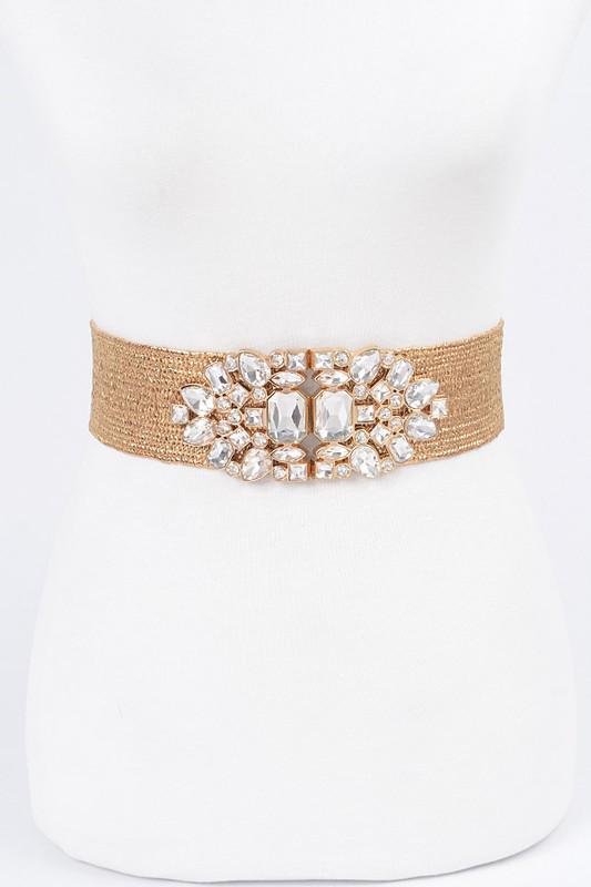 Gold straw rhinestone belt