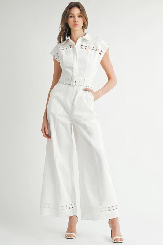 Embroidered detailed white jumpsuit (Preorder available in may)