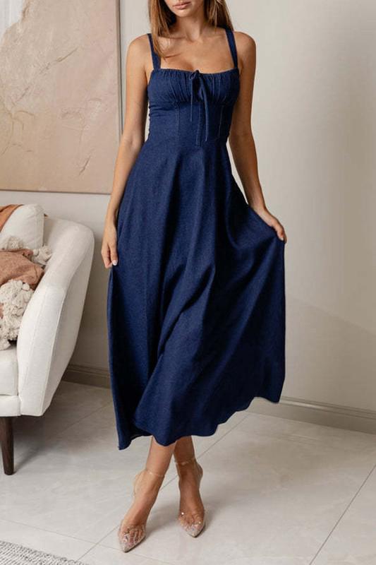 Denim corset bodice midi dress (Preorder)