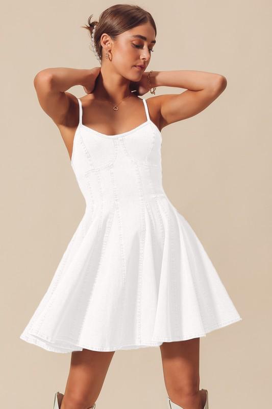 White denim short dress