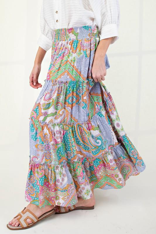 Boho paisley print tiered skirt (Preorder)