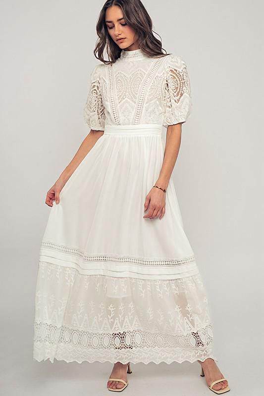 Elegant Lace White Victorian Maxi Dress