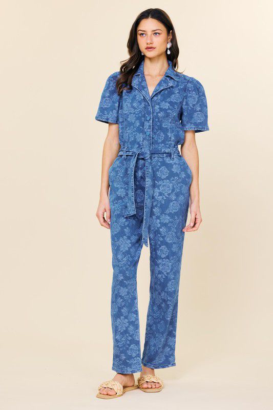 Denim jacquard jumpsuit (Preorder)