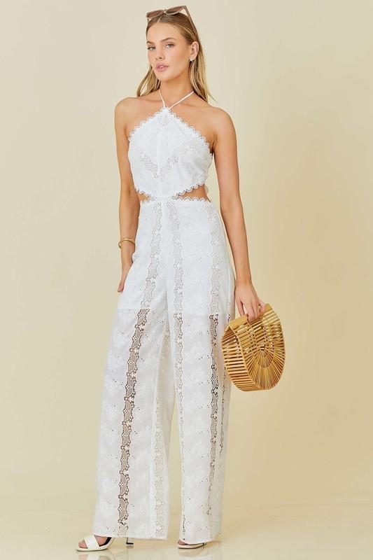 Halter lace white jumpsuit  (Preorder)