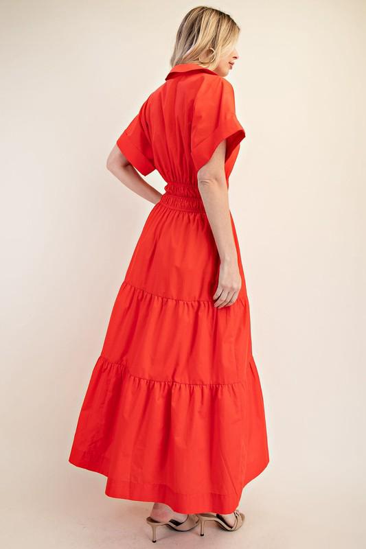 V neck maxi orange red dress (Preorder)