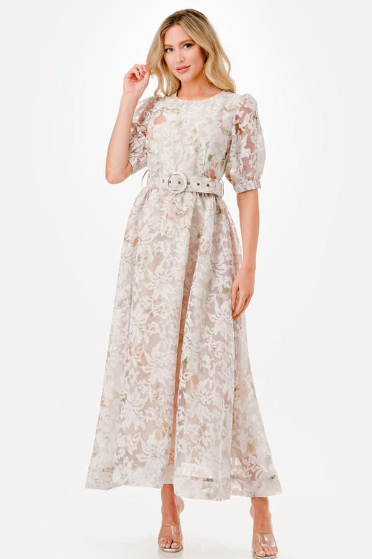 White lace belted maxi dress