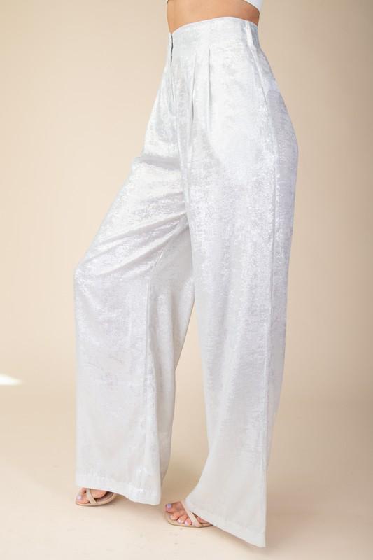 Silver wide leg front pleats pants