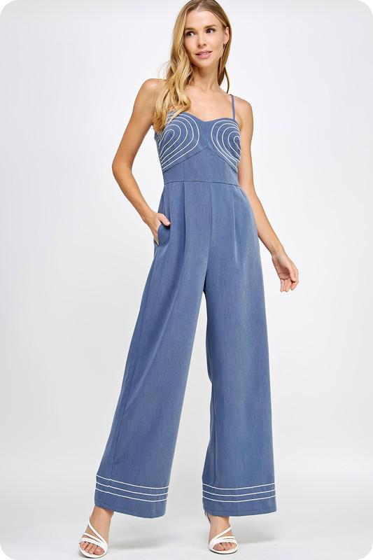 Embroidered sleeveless jumpsuit