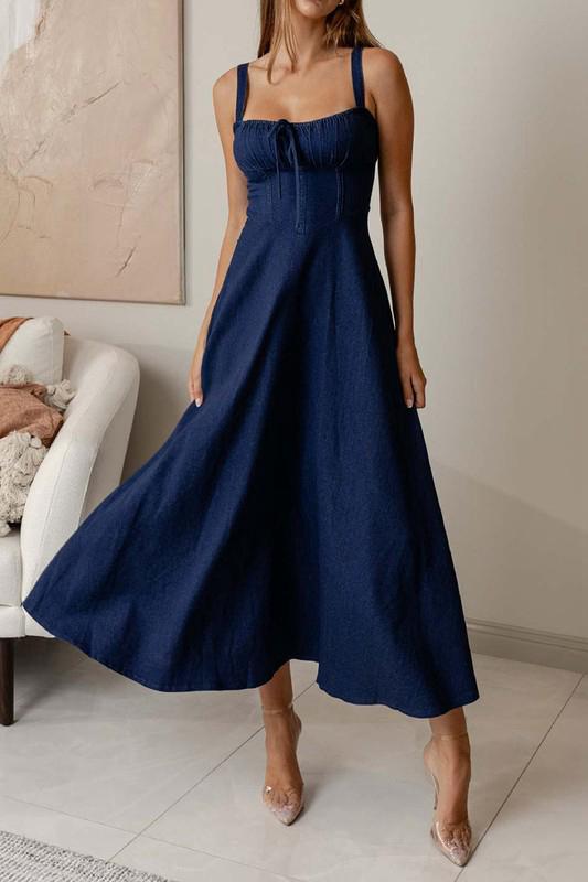 Denim corset bodice midi dress (Preorder)