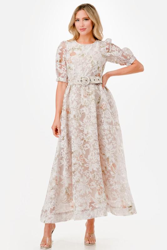 White lace belted maxi dress