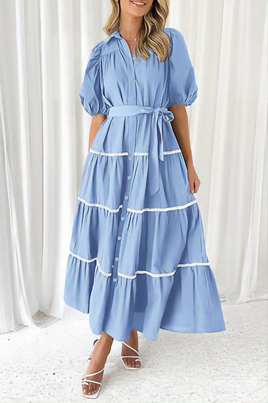 Sky blue tiered maxi dress