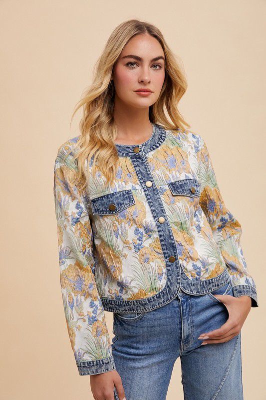 Floral jacquard denim jacket