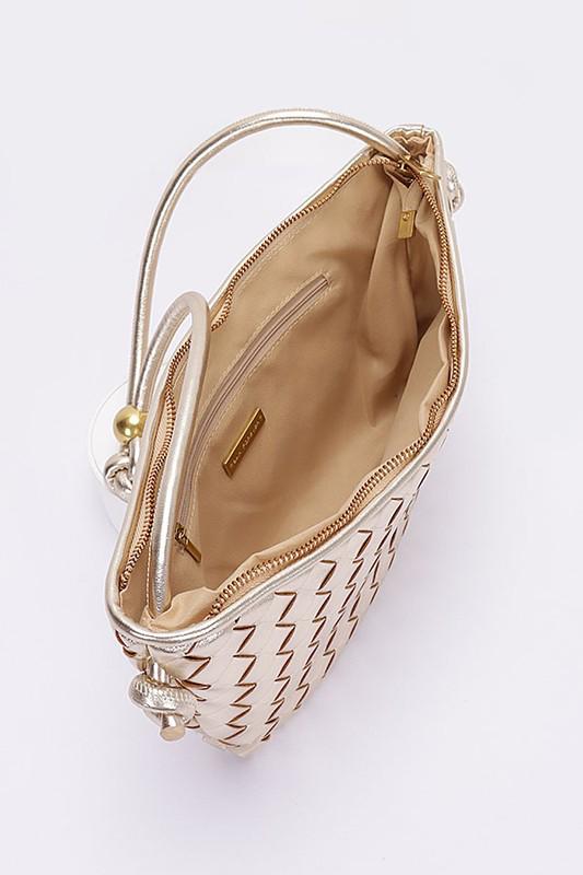 Gold straw textured shoulder bag