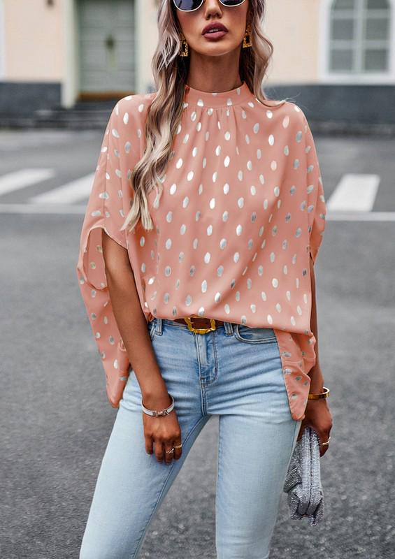 Mock neck 3/4 sleeves peach dots top