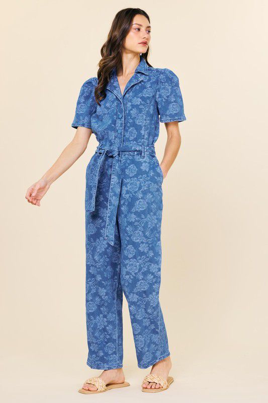 Denim jacquard jumpsuit (Preorder)