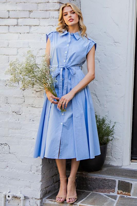 Blue midi shirt dress