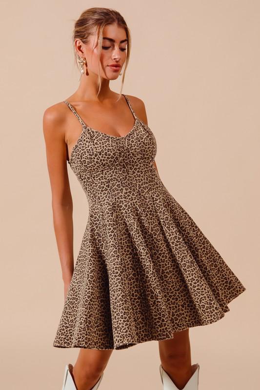 Denim leopard strap dress