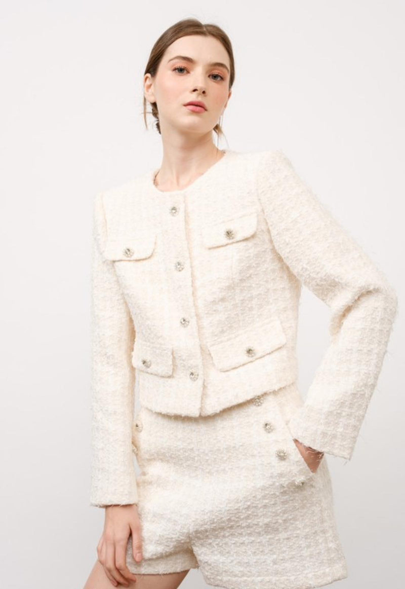 (Copy) Ivory Rhinestone pearl button down cardigan