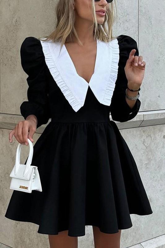 Black collar detail mini dress