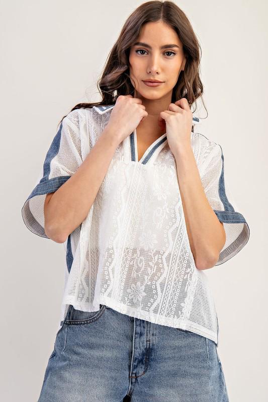 Floral lace v neck top