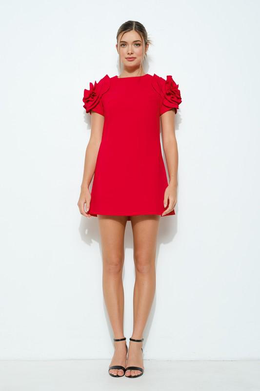 Flower sleeves red mini dress