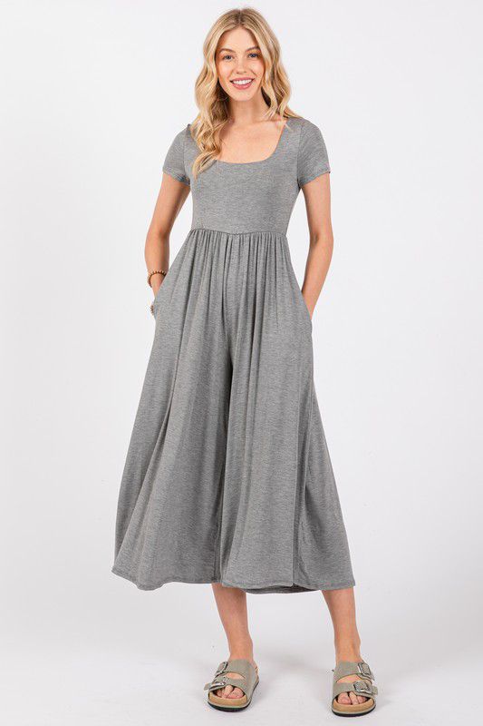 Short sleeve wide leg gray jumpsuit (Preorder)