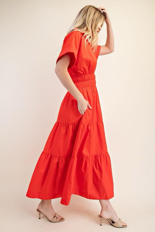 V neck maxi orange red dress (Preorder)