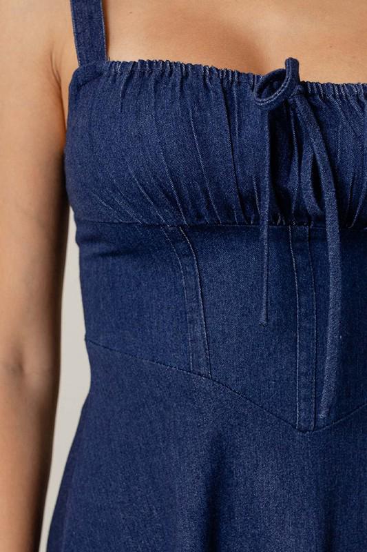 Denim corset bodice midi dress (Preorder)