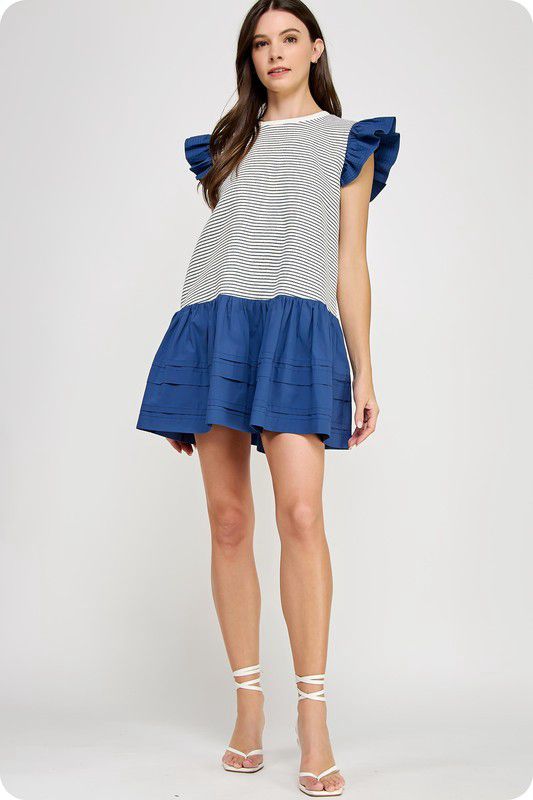 Nautical ruffle babydoll dress