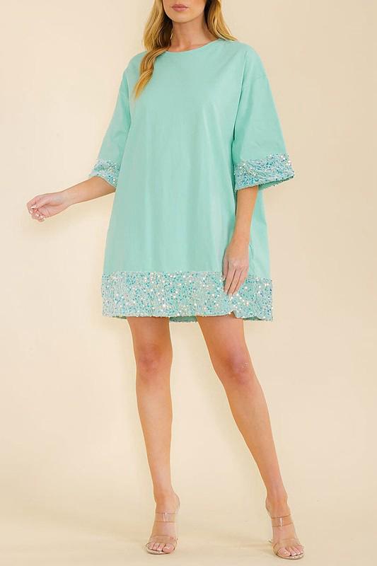 Sequins details tunic short dress