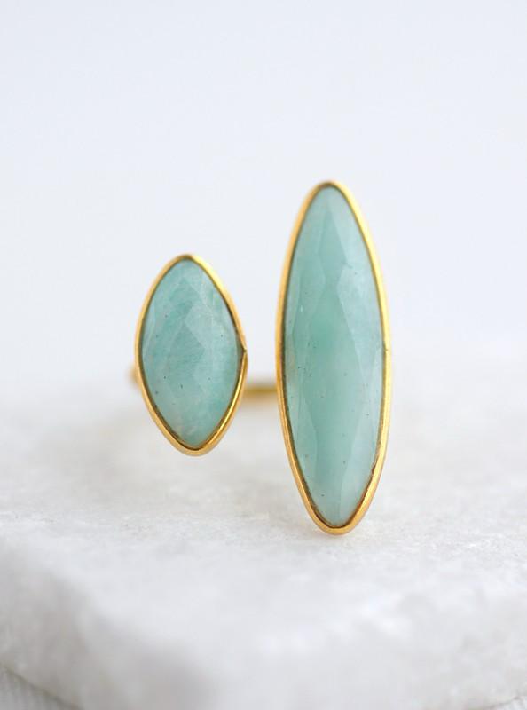 Double marquee turquoise stone ring