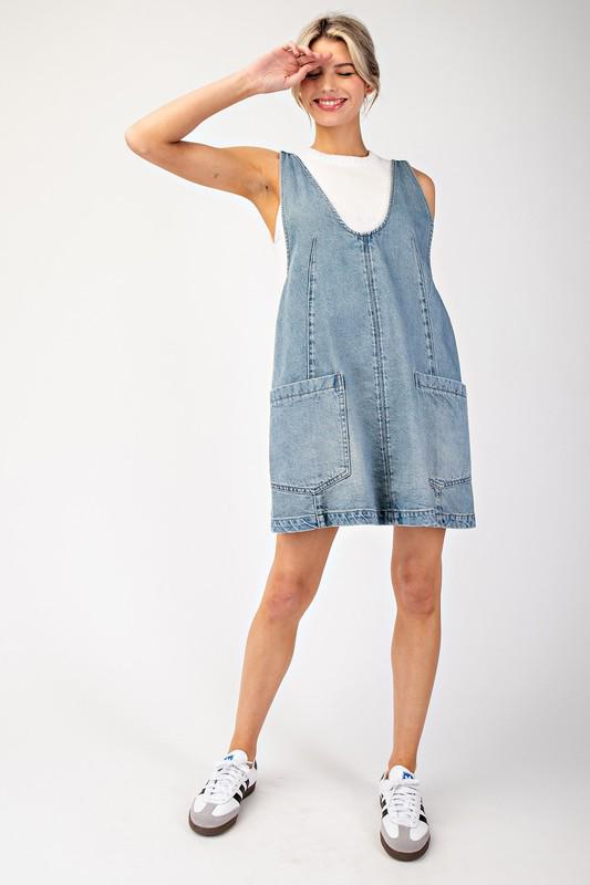 Mini denim overall dress