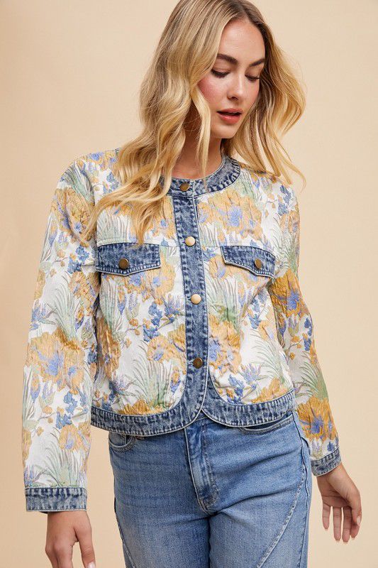 Floral jacquard denim jacket