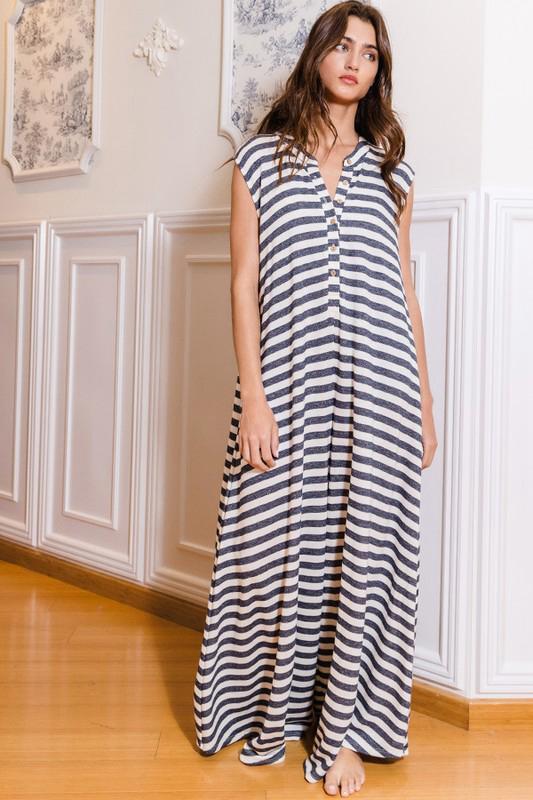 Wide leg loose fit stripe jumpsuit (Preorder)