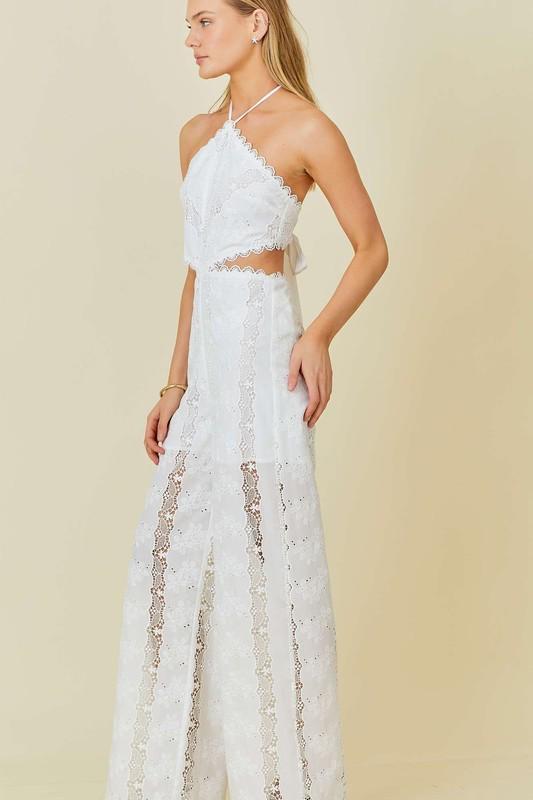 Halter lace white jumpsuit  (Preorder)