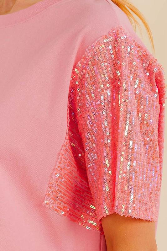 Sequins sleeve high low top