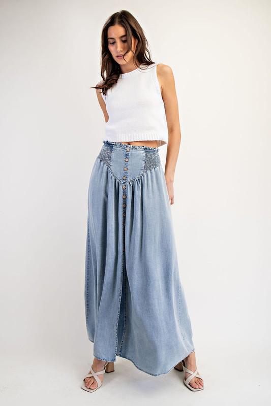 Denim front slit maxi skirt (Preorder)