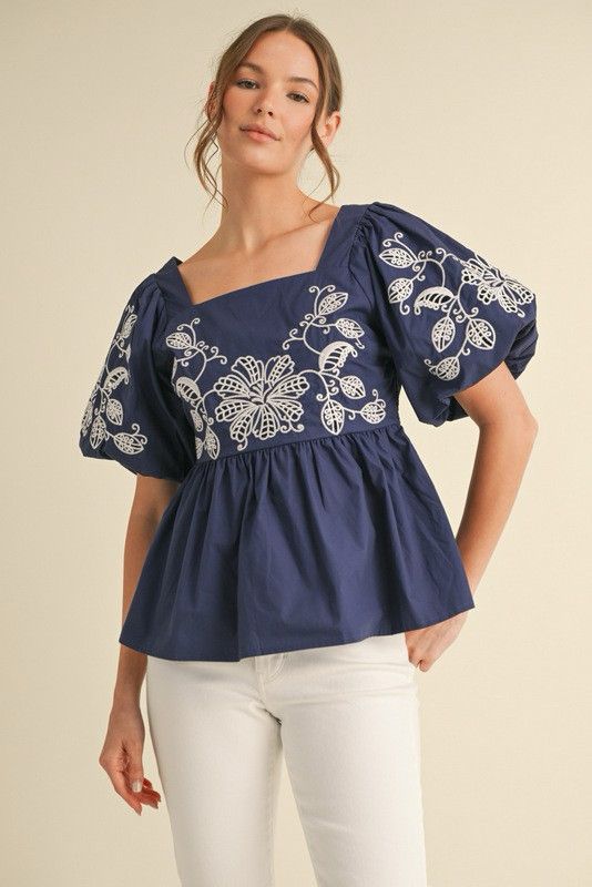 Cotton babydoll navy top (Preorder)