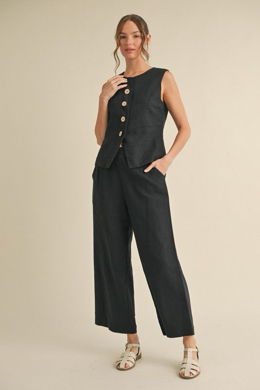 Black linen top & pants set (Preorder)