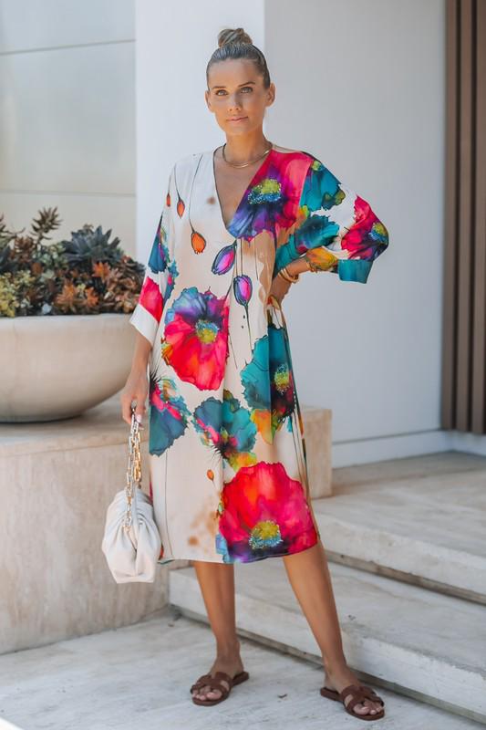 Colorful V neck oversized dress