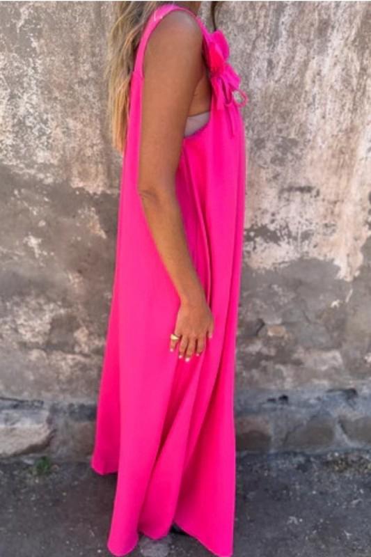 Flower U neck strappy hot pink maxi dress (Preorder)