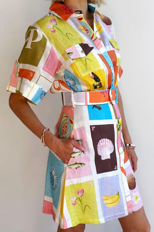 Vibrant patchwork shirt dress